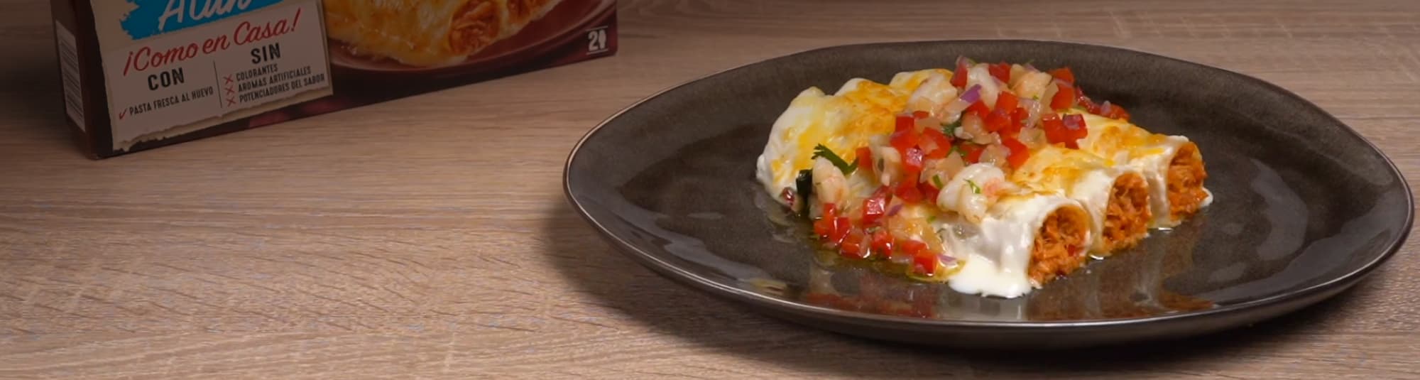 canelones de atún con langostinos